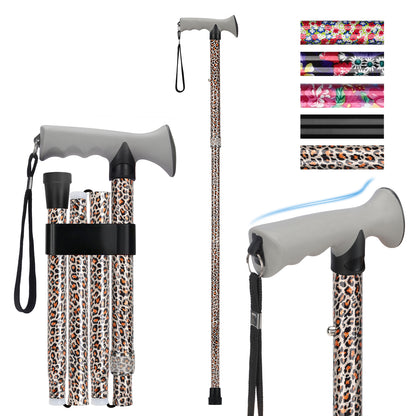 Folding Walking Cane, Adjustable Height, Lightweight Floral Cane