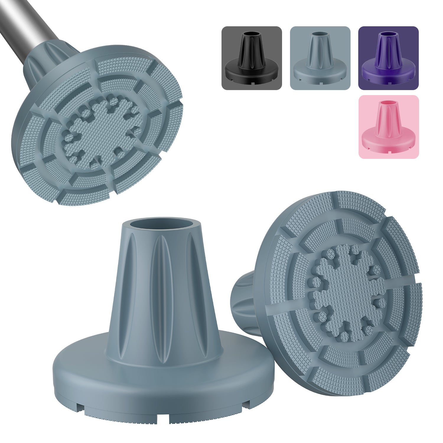 Heavy-duty 3/4-inch cane replacement tip with non-slip wide base for stability.