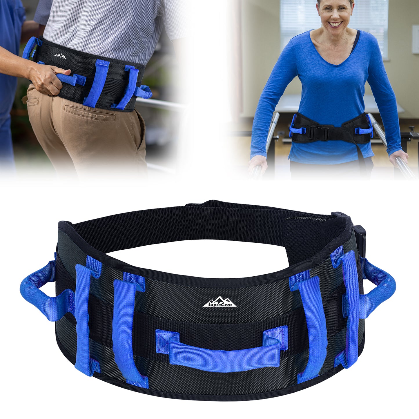 Gait Belt Transfer Aid, 7 Handles, Quick-Release Buckle
