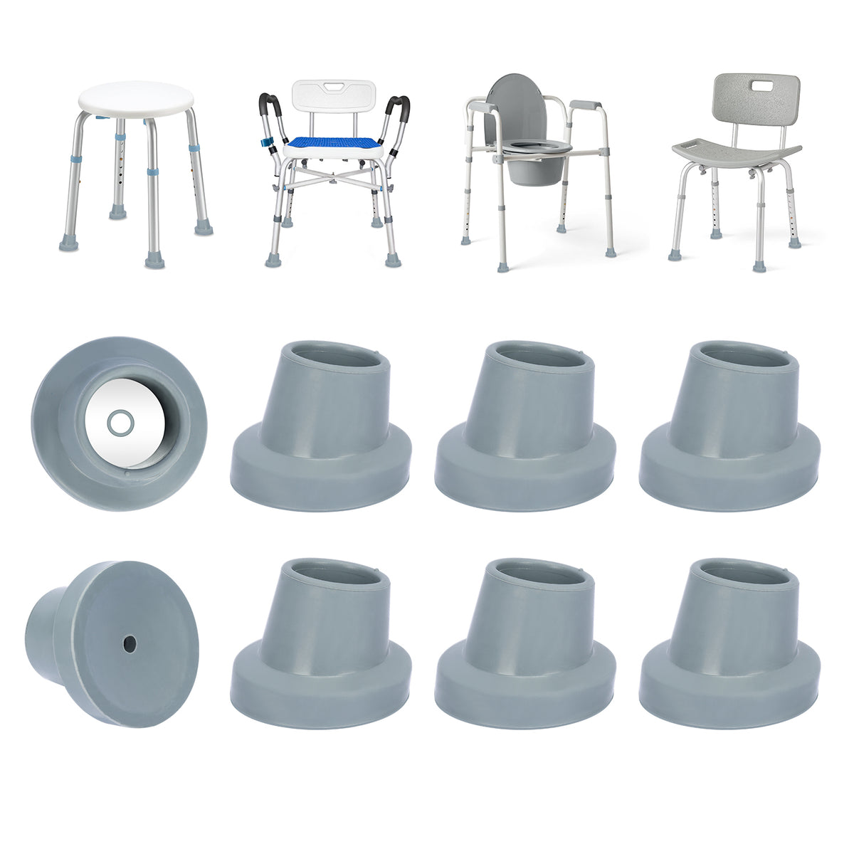 1 Inch Shower Chair Replacement Feet 4-Pack, Non-Slip Suction Rubber Tips for Bath Chairs