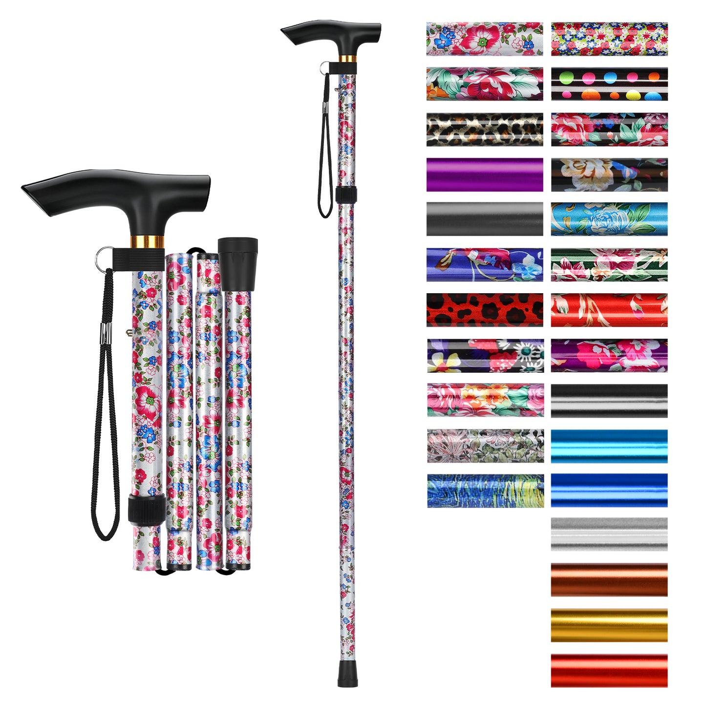 Folding Cane Adjustable Walking Stick Lightweight Travel Cane with T Handle