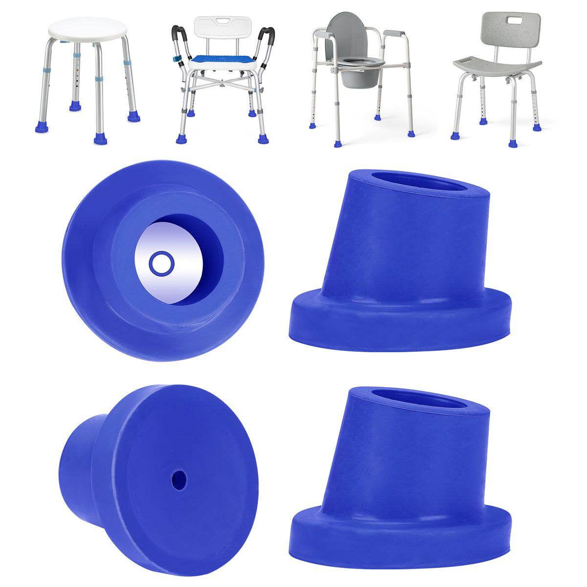 1 Inch Shower Chair Replacement Feet 4-Pack, Non-Slip Suction Rubber Tips for Bath Chairs