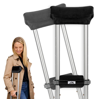 Crutch Pad & Hand Grip Covers Set – Soft Memory Foam Underarm Cushions with Non-Slip Breathable Covers for Standard Crutches, 4 Pack