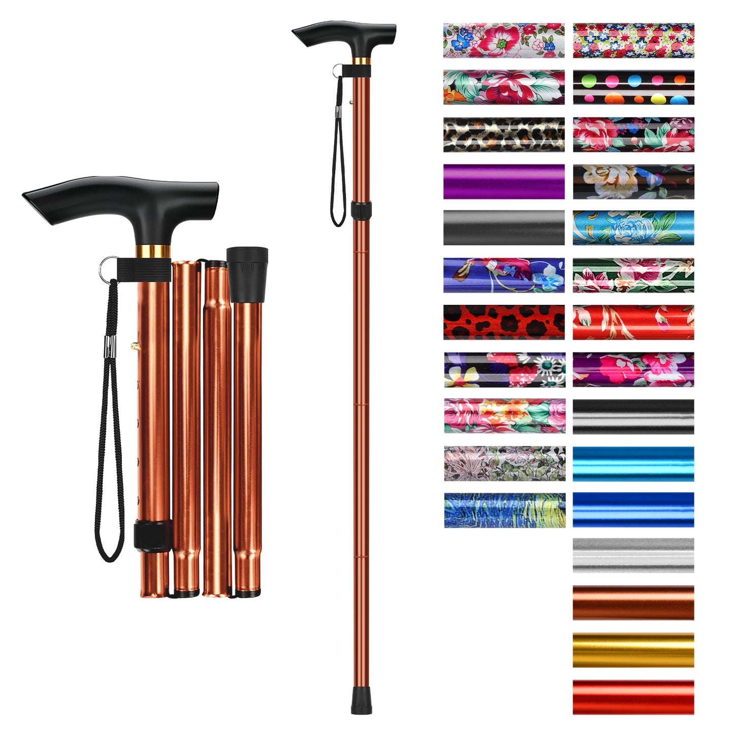 Folding Cane Adjustable Walking Stick Lightweight Travel Cane with T Handle