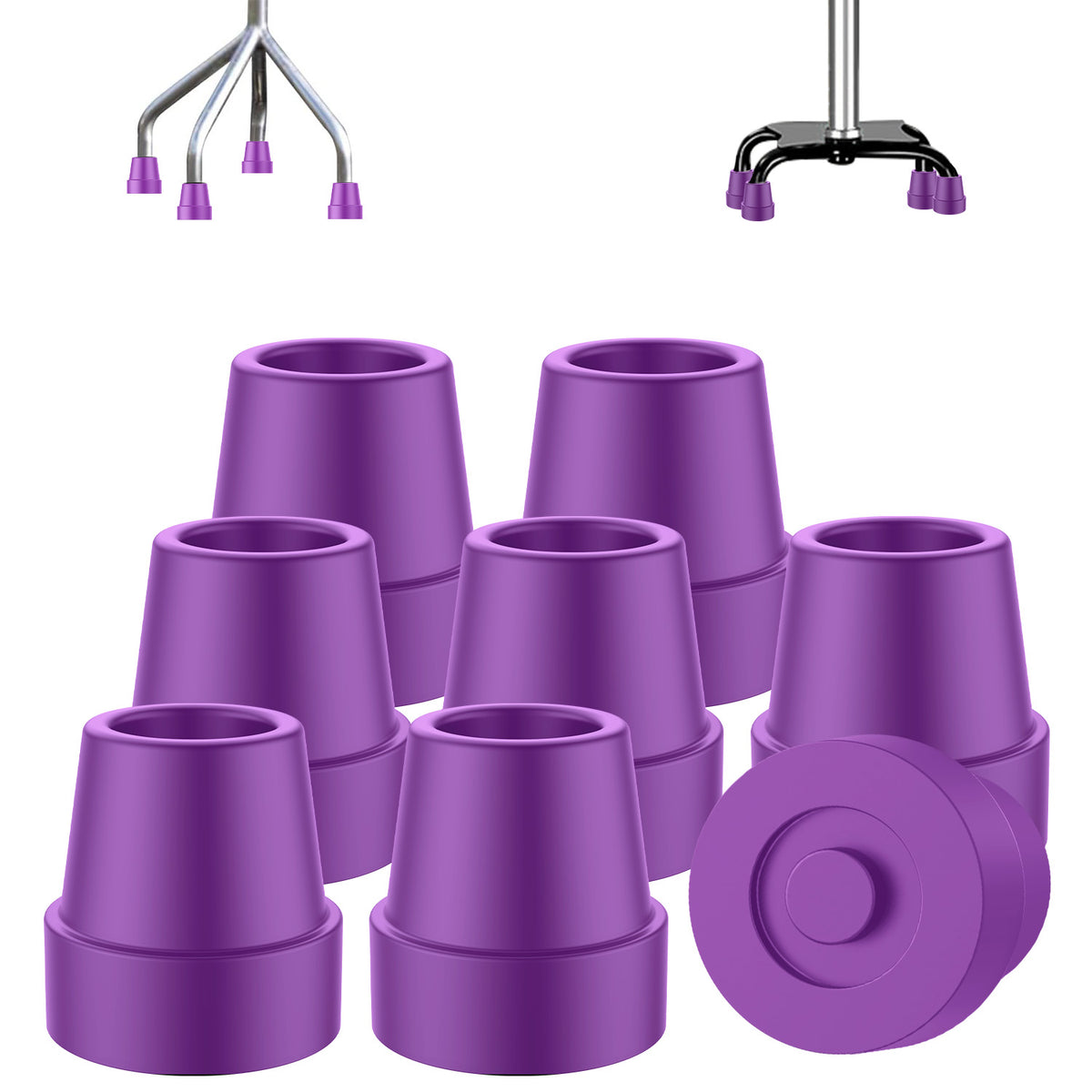 Cane Tips Replacement Rubber 4 or 8 Pack for Walking Canes & Quad Canes 1/2 or 5/8 Inch