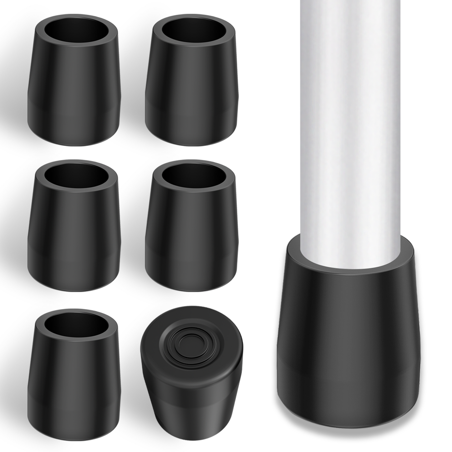 1-Inch Walker Rubber Tips (6-Pack) – Non-Skid with Metal Insert