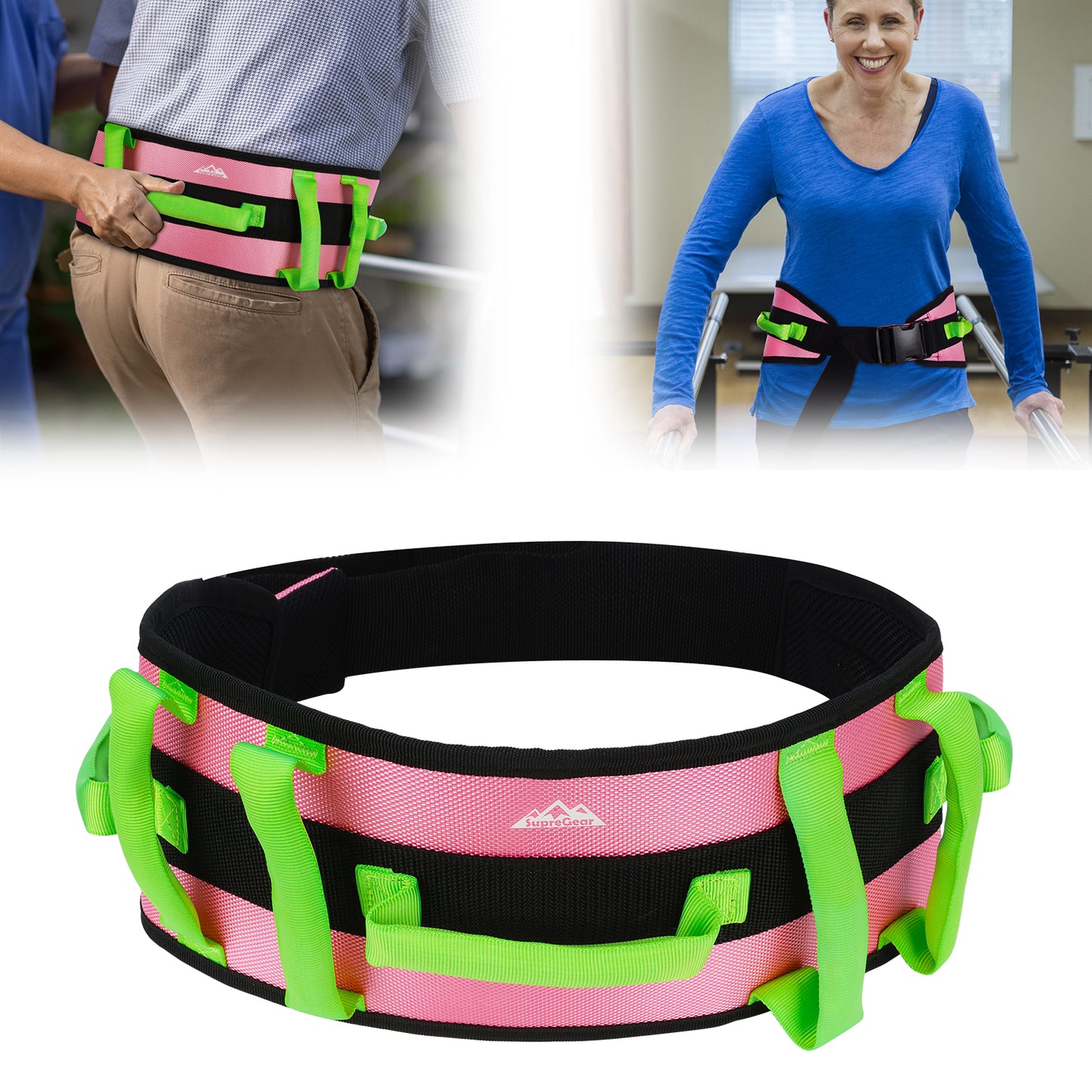 Gait Belt Transfer Aid, 7 Handles, Quick-Release Buckle