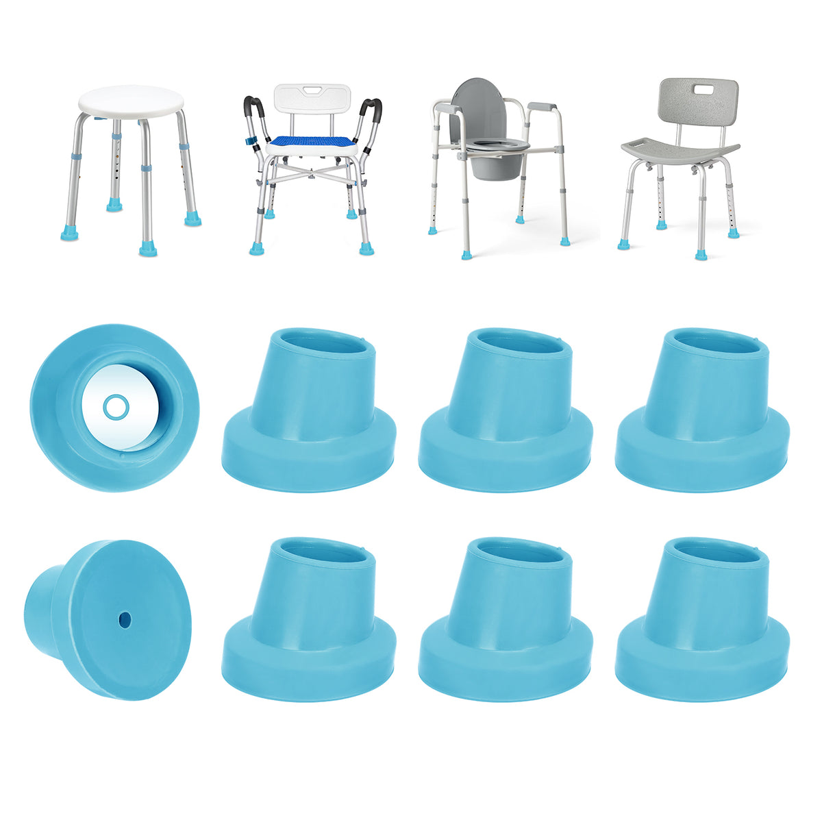 1 Inch Shower Chair Replacement Feet 4-Pack, Non-Slip Suction Rubber Tips for Bath Chairs