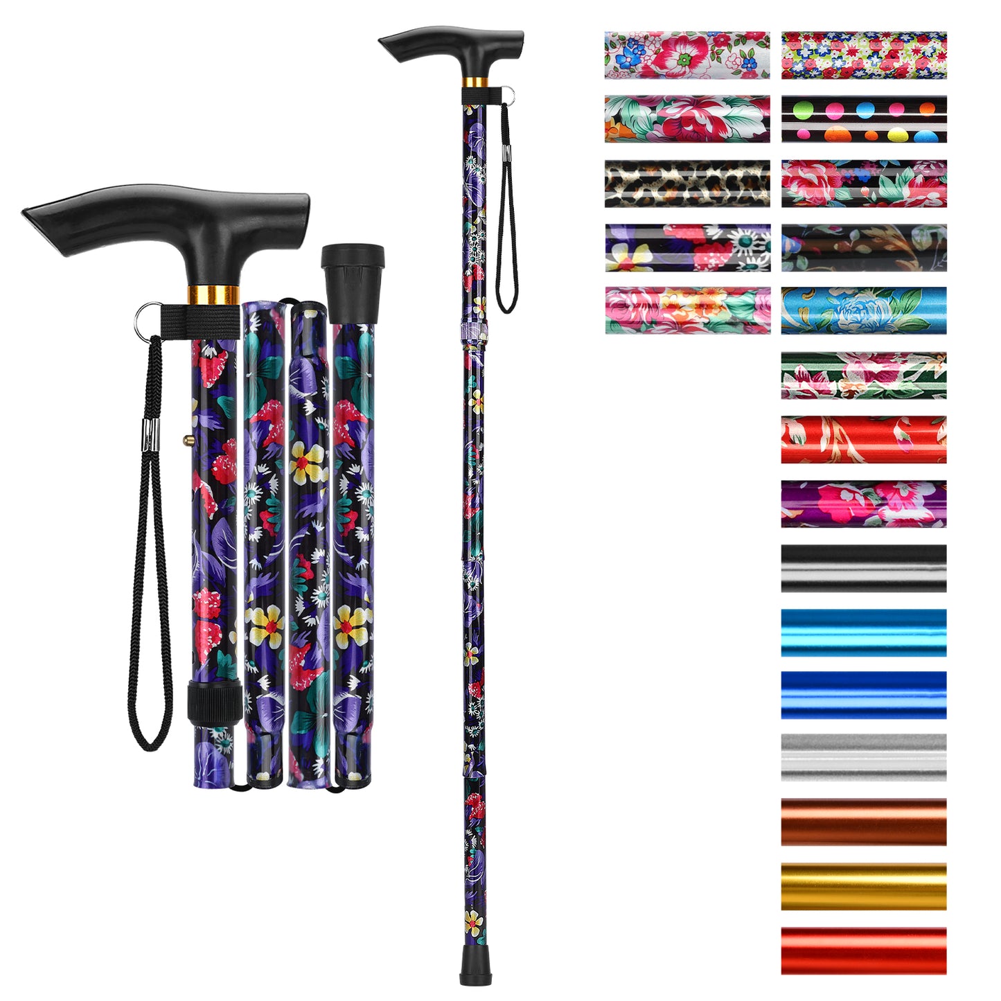 5-Level Adjustable Height Walking Stick Folding Cane