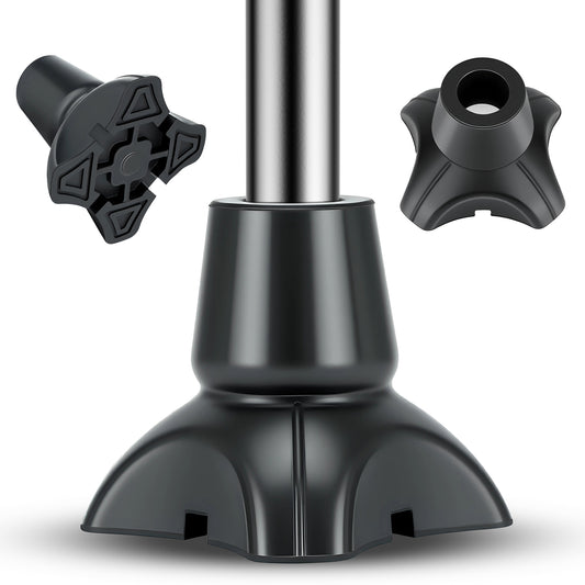 Quad Cane Tips 2-Pack, Non-Slip 4-Prong Rubber Replacement Feet with Metal Insert for Walking Canes and Mobility Support