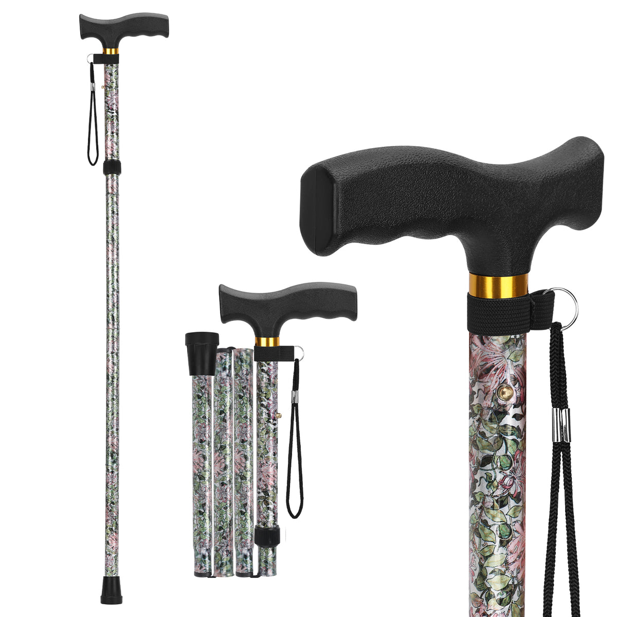 Folding Cane with T Handle Adjustable Lightweight Walking Cane