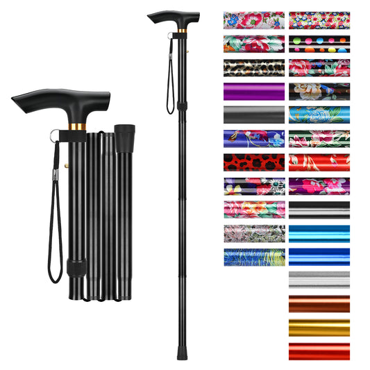 Folding Cane Adjustable Walking Stick Lightweight Travel Cane with T Handle
