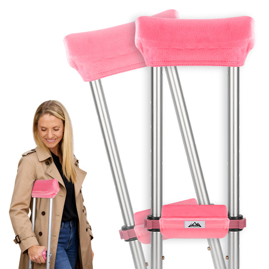 Crutch Pad and Hand Grip Covers Set 4-Pack, Memory Foam Underarm Cushions with Non-Slip Covers for Standard Crutches