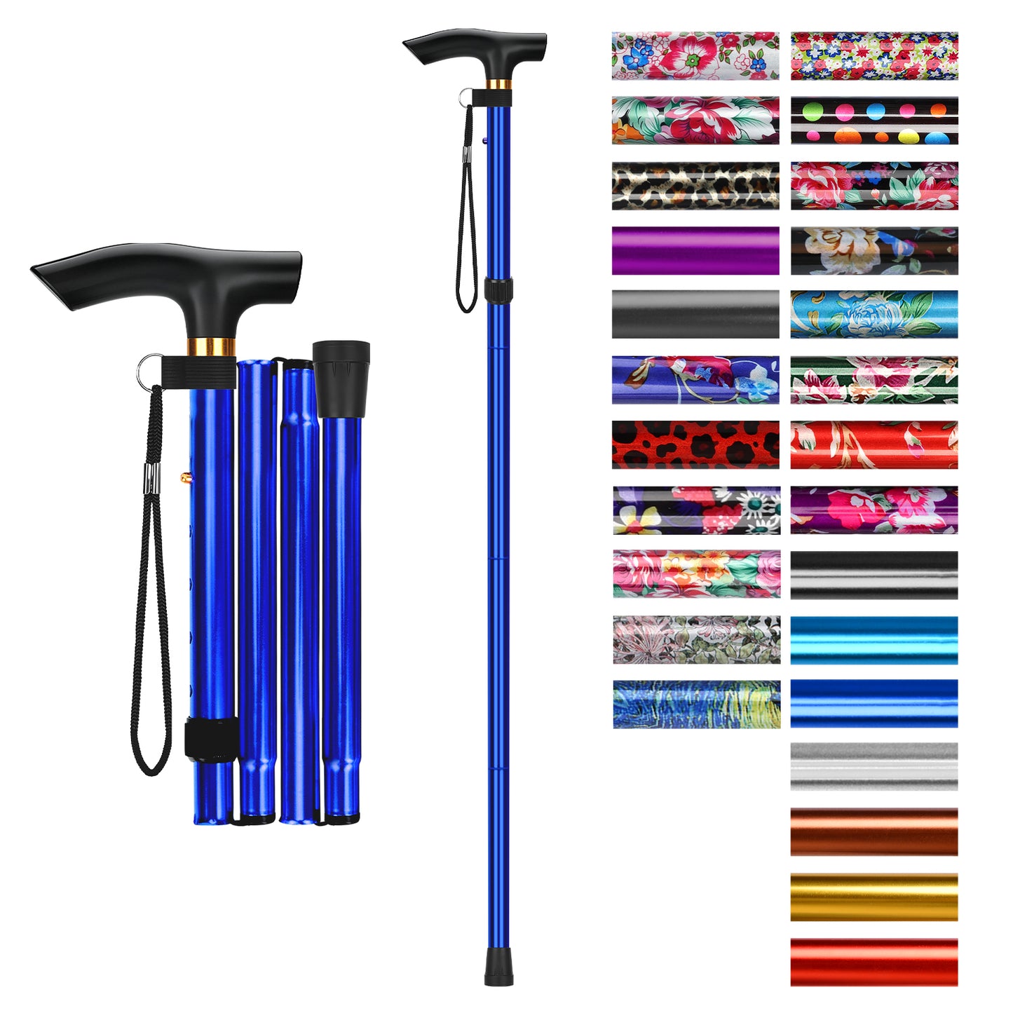 Folding Cane Adjustable Walking Stick Lightweight Travel Cane with T Handle
