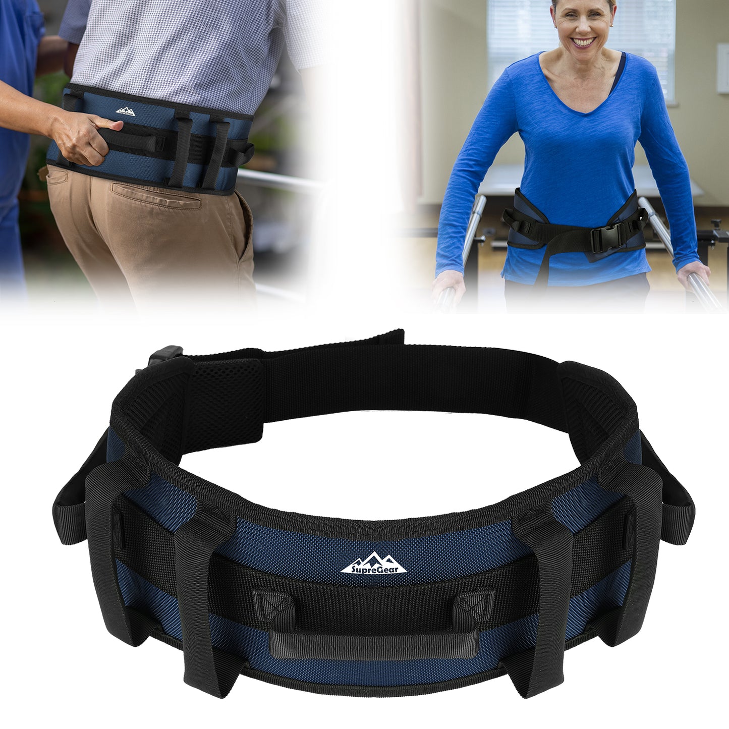 Gait Belt Transfer Aid, 7 Handles, Quick-Release Buckle