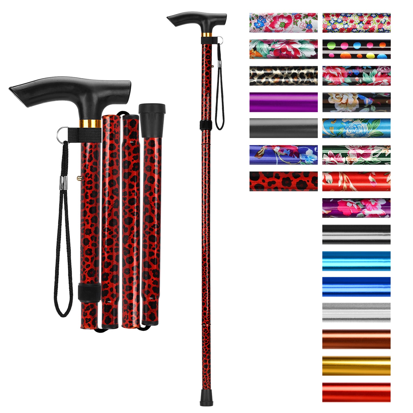 5-Level Adjustable Height Walking Stick Folding Cane