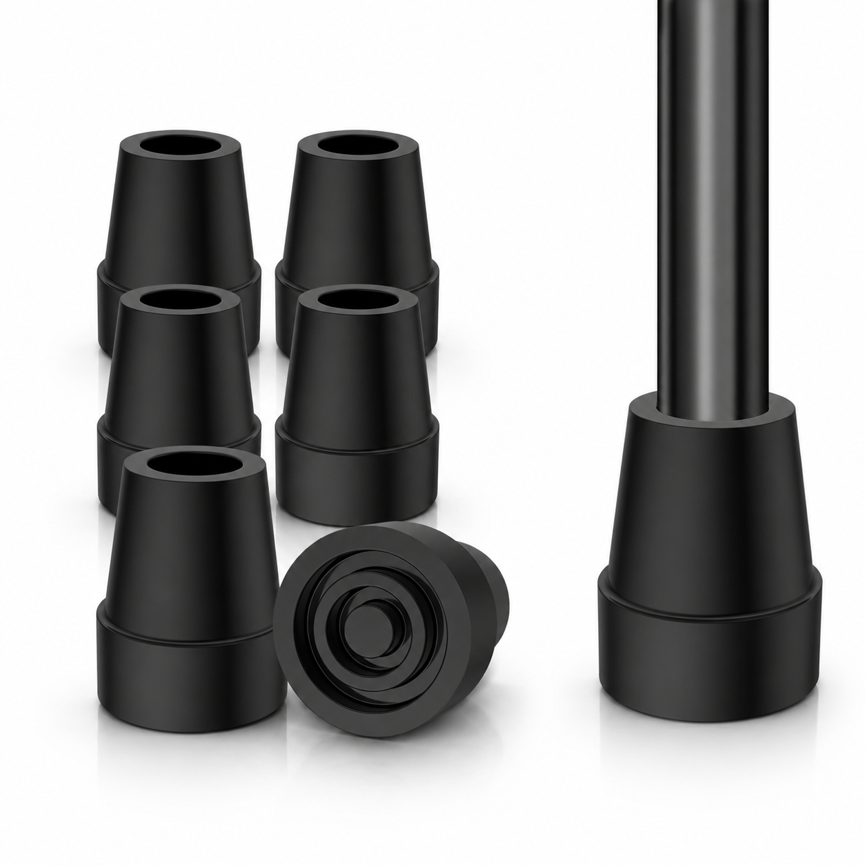 Non-Slip Rubber Cane Tip Replacement, Heavy Duty Walking Cane Foot with Metal Insert for Stability and Support
