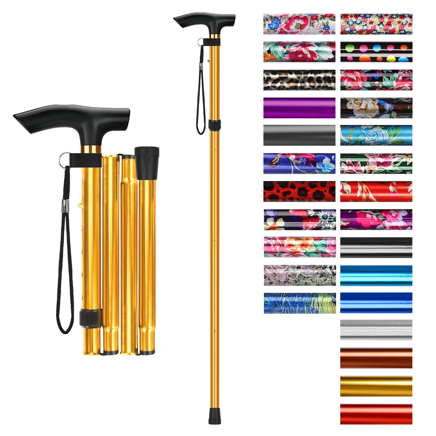 Folding Cane Adjustable Walking Stick Lightweight Travel Cane with T Handle