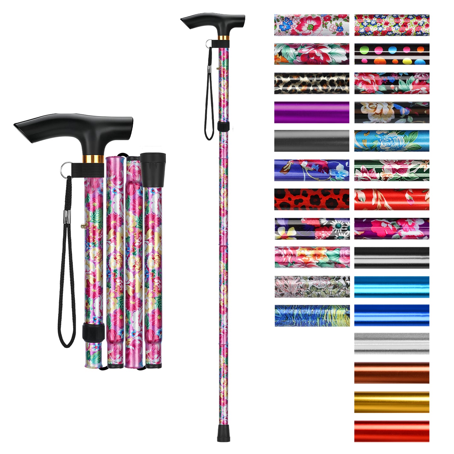 Folding Cane Adjustable Walking Stick Lightweight Travel Cane with T Handle