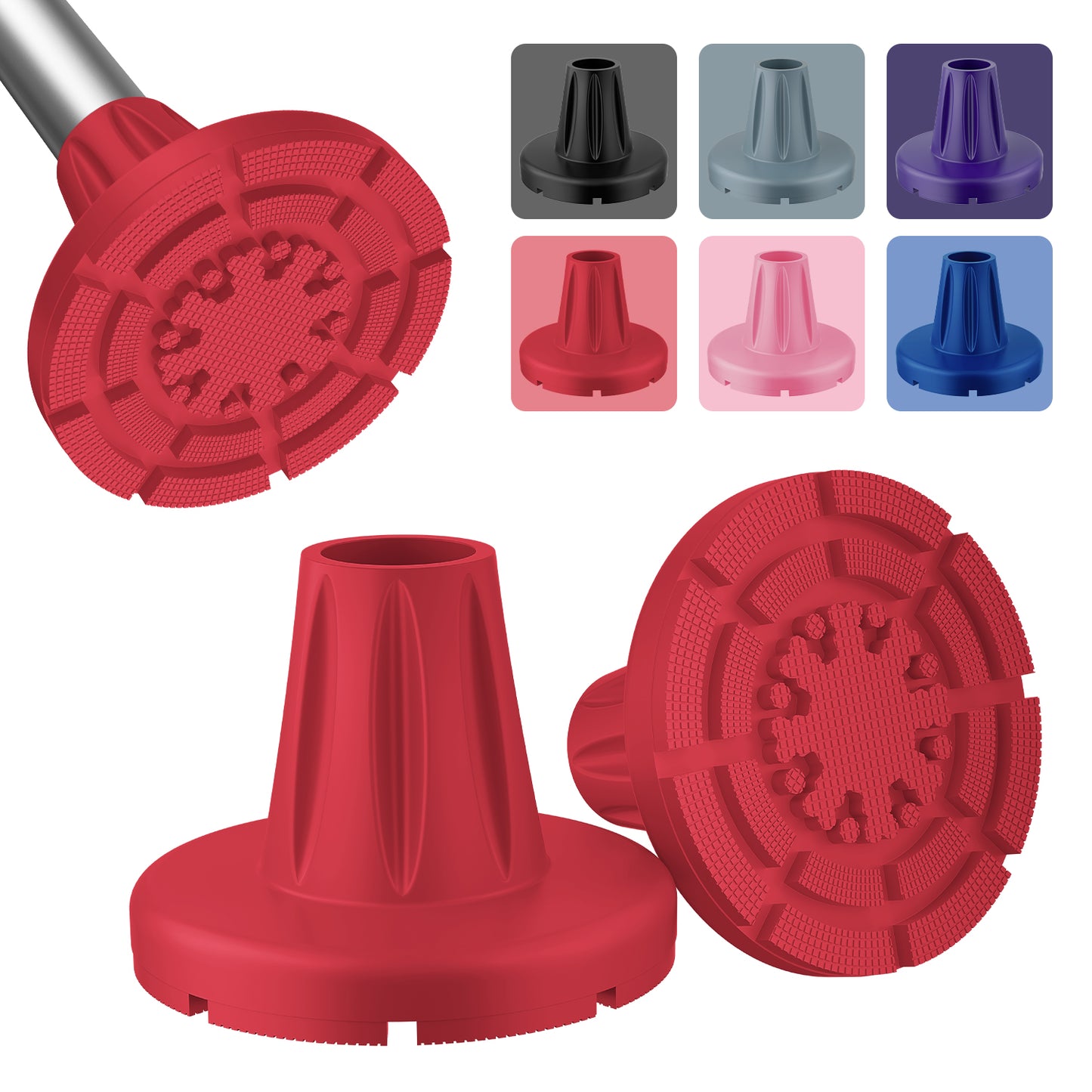 7/8" Heavy-Duty Anti-Slip Rubber Cane Tips with Steel Core, 2-Pack