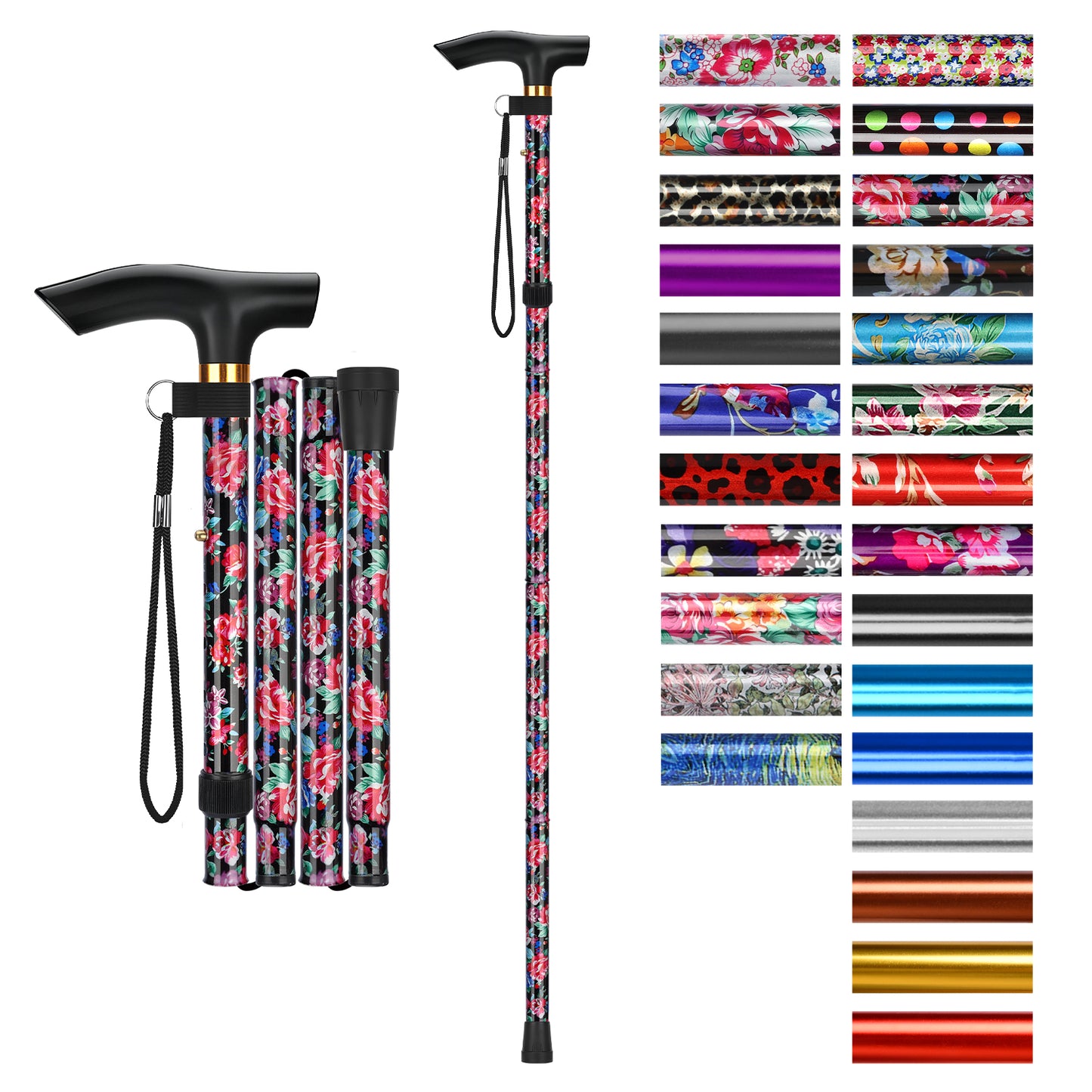 Folding Cane Adjustable Walking Stick Lightweight Travel Cane with T Handle