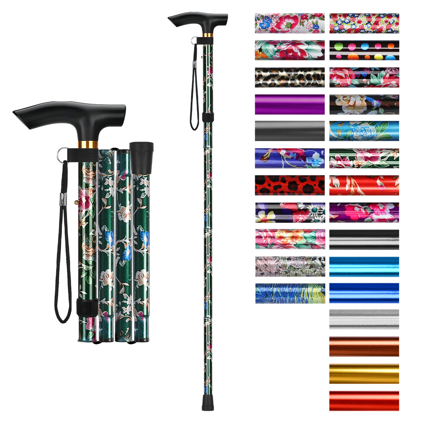 Folding Cane Adjustable Walking Stick Lightweight Travel Cane with T Handle