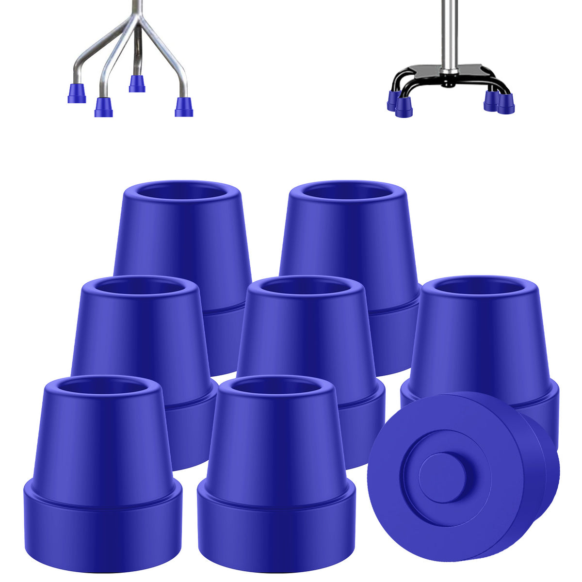 Cane Tips Replacement Rubber 4 or 8 Pack for Walking Canes & Quad Canes 1/2 or 5/8 Inch