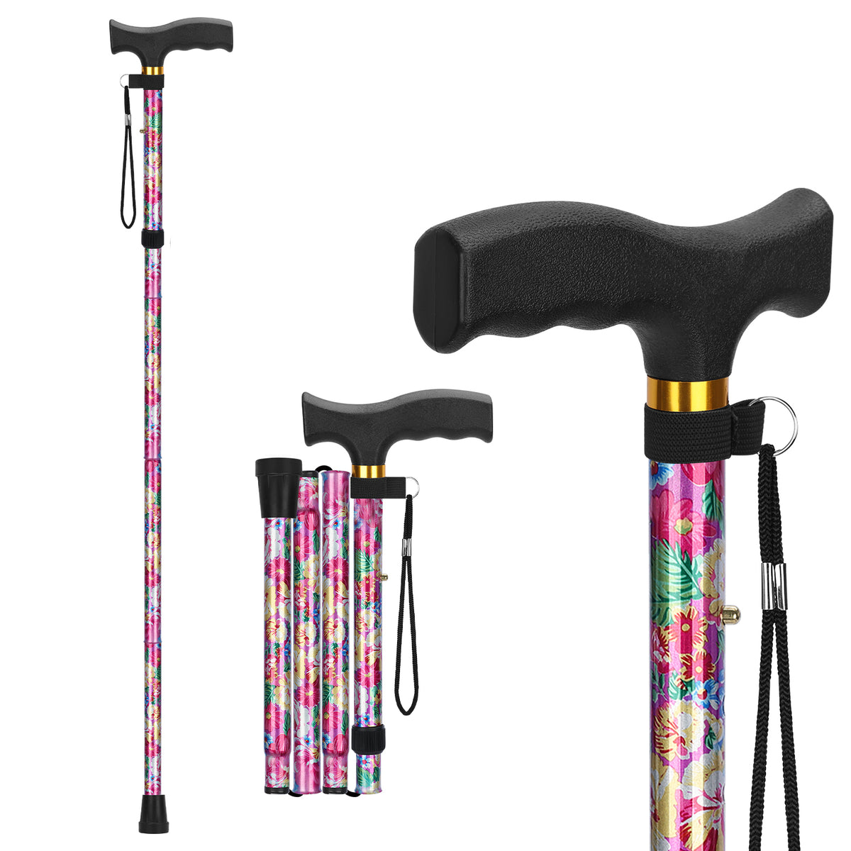 Folding Cane with T Handle Adjustable Lightweight Walking Cane