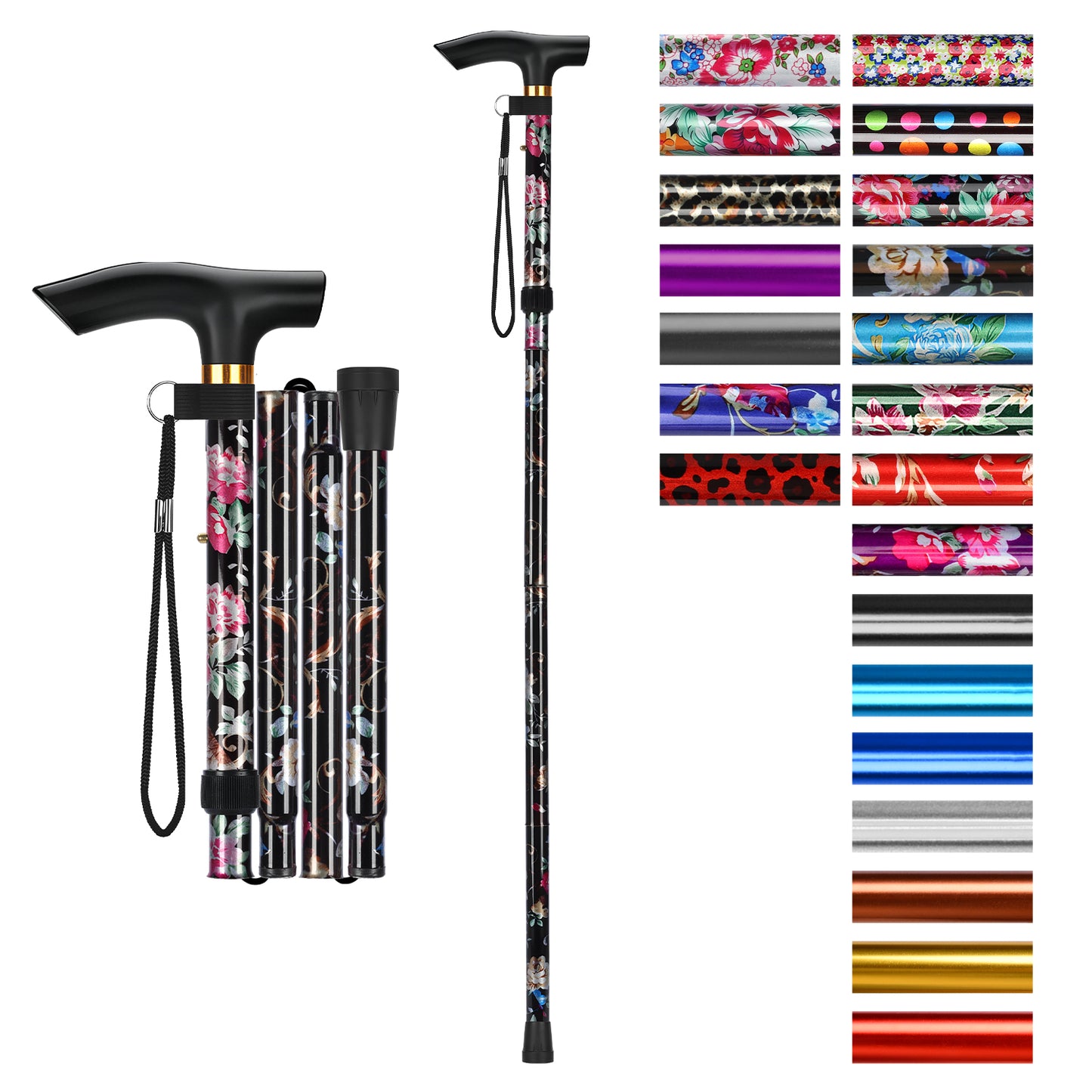 Folding Cane Adjustable Walking Stick Lightweight Travel Cane with T Handle