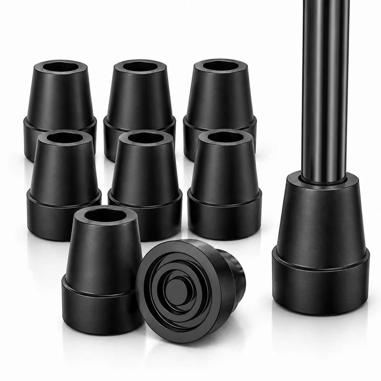 Non-Slip Rubber Cane Tip Replacement, Heavy Duty Walking Cane Foot with Metal Insert for Stability and Support