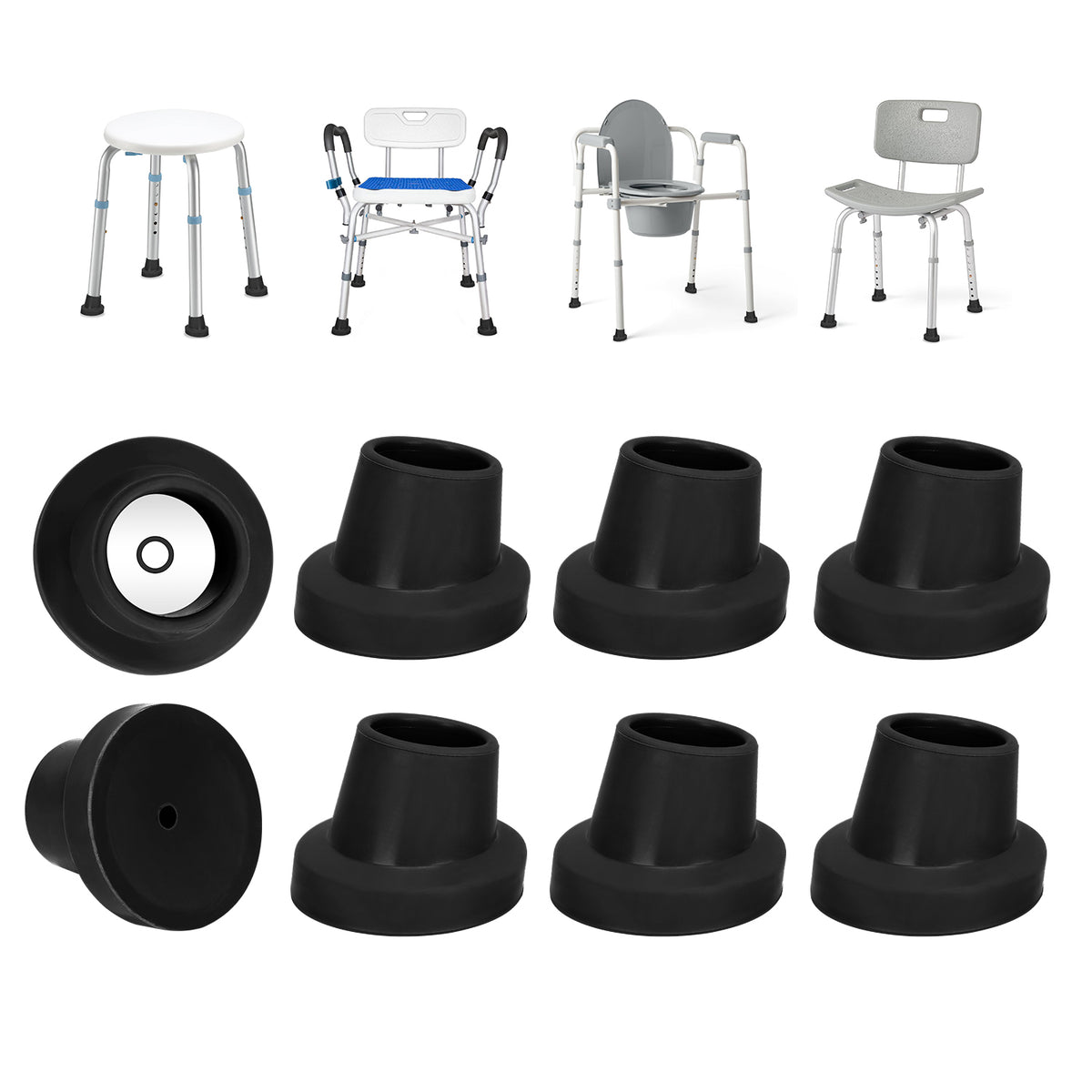 1 Inch Shower Chair Replacement Feet 4-Pack, Non-Slip Suction Rubber Tips for Bath Chairs