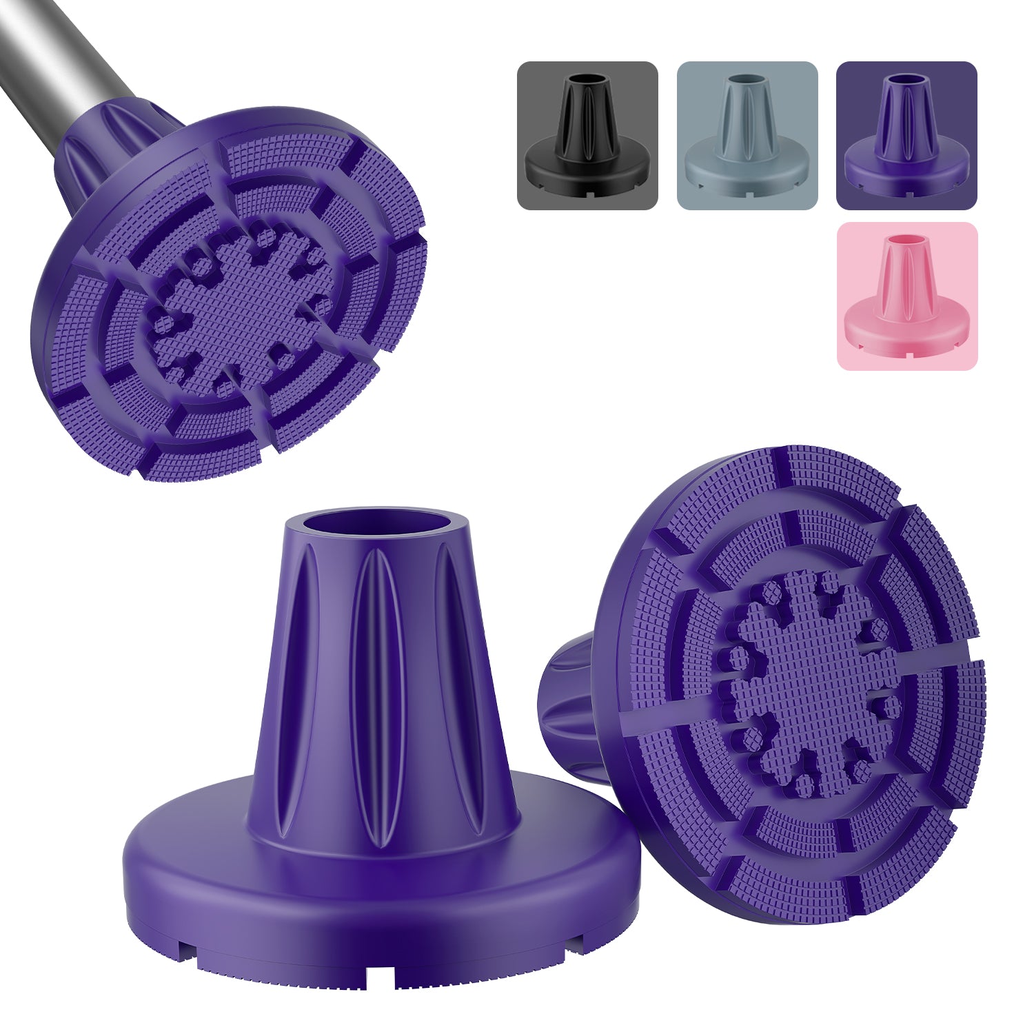 Heavy-duty 3/4-inch cane replacement tip with non-slip wide base for stability.