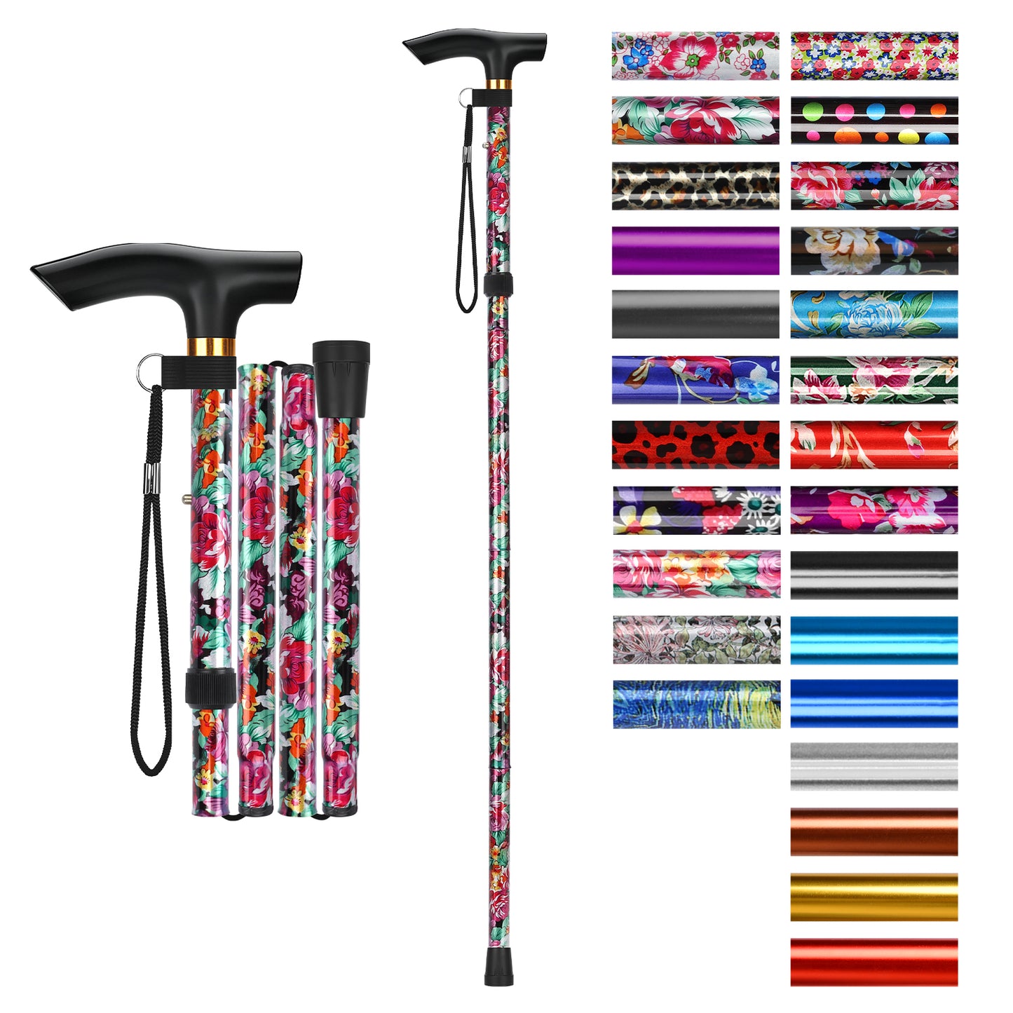 Folding Cane Adjustable Walking Stick Lightweight Travel Cane with T Handle