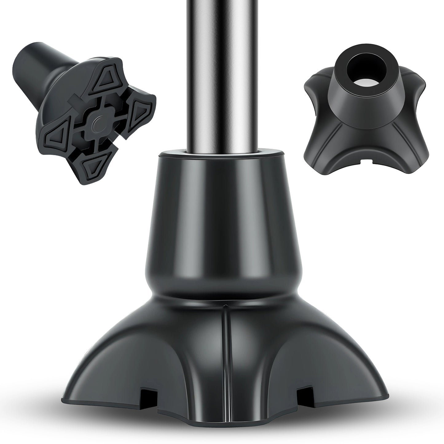 Quad Cane Tips 2-Pack, Non-Slip 4-Prong Rubber Replacement Feet with Metal Insert for Walking Canes and Mobility Support