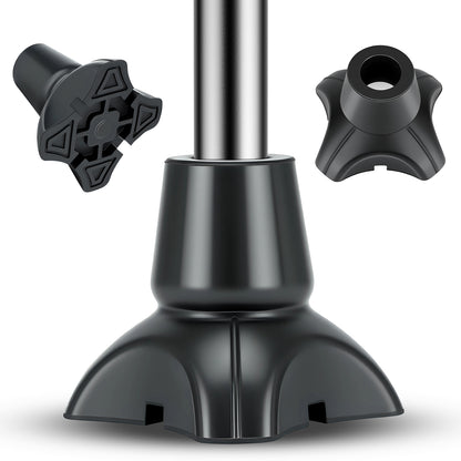 Quad Cane Tips 2-Pack, Non-Slip 4-Prong Rubber Replacement Feet with Metal Insert for Walking Canes and Mobility Support
