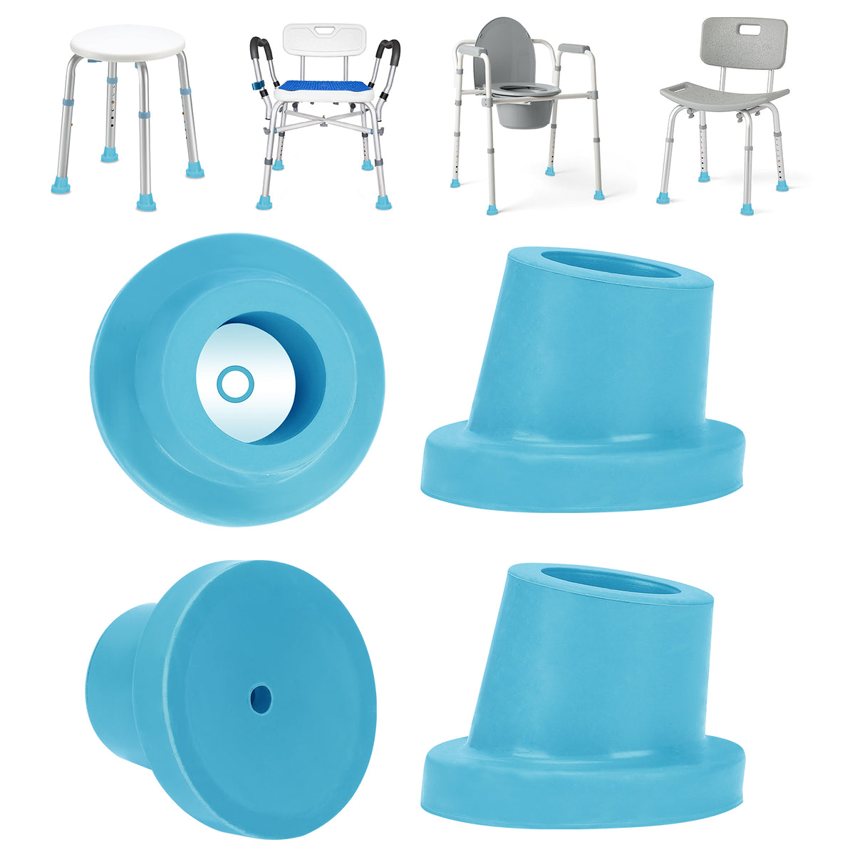 1 Inch Shower Chair Replacement Feet 4-Pack, Non-Slip Suction Rubber Tips for Bath Chairs