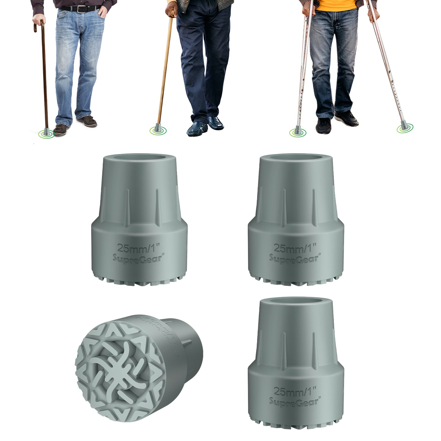 1 Inch Replacement Cane Tips Anti Slip Rubber with Metal Insert