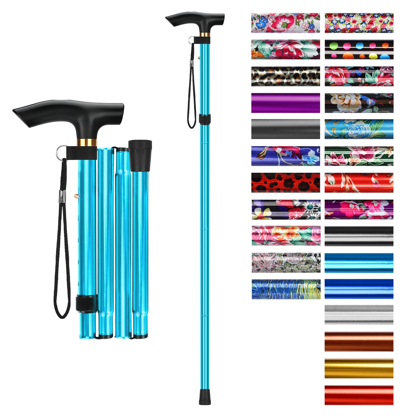 Folding Cane Adjustable Walking Stick Lightweight Travel Cane with T Handle