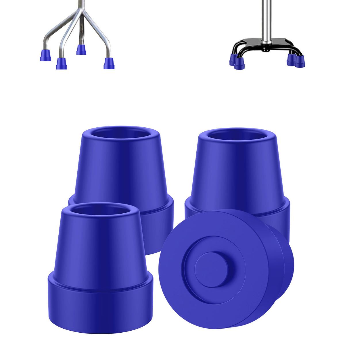 Cane Tips Replacement Rubber 4 or 8 Pack for Walking Canes & Quad Canes 1/2 or 5/8 Inch