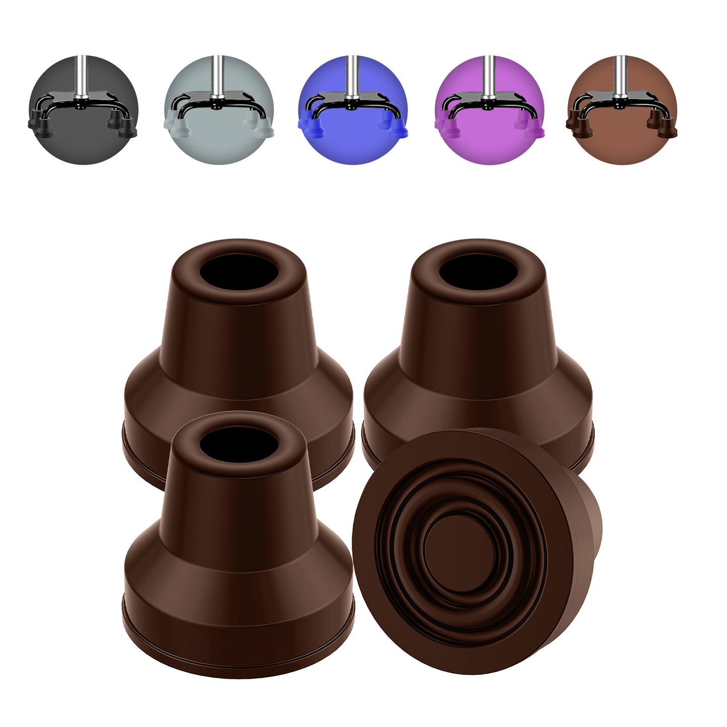 Quad Cane Tips 4 Pack Rubber Replacement Tips for 1/2 & 5/8 Inch Legs