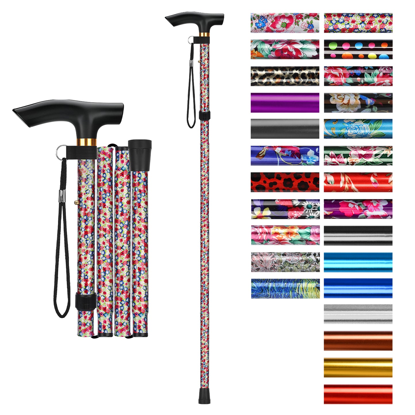 Folding Cane Adjustable Walking Stick Lightweight Travel Cane with T Handle