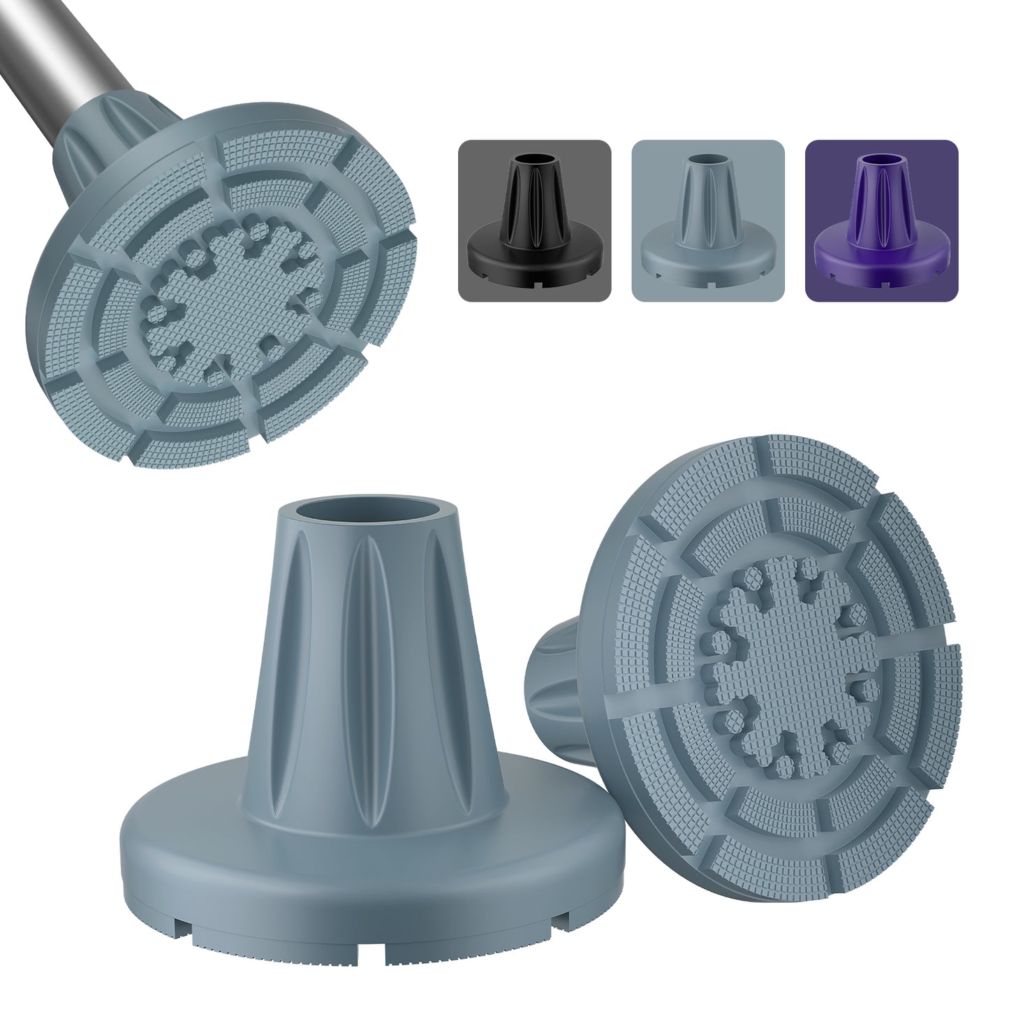 7/8" Heavy-Duty Anti-Slip Rubber Cane Tips with Steel Core, 2-Pack