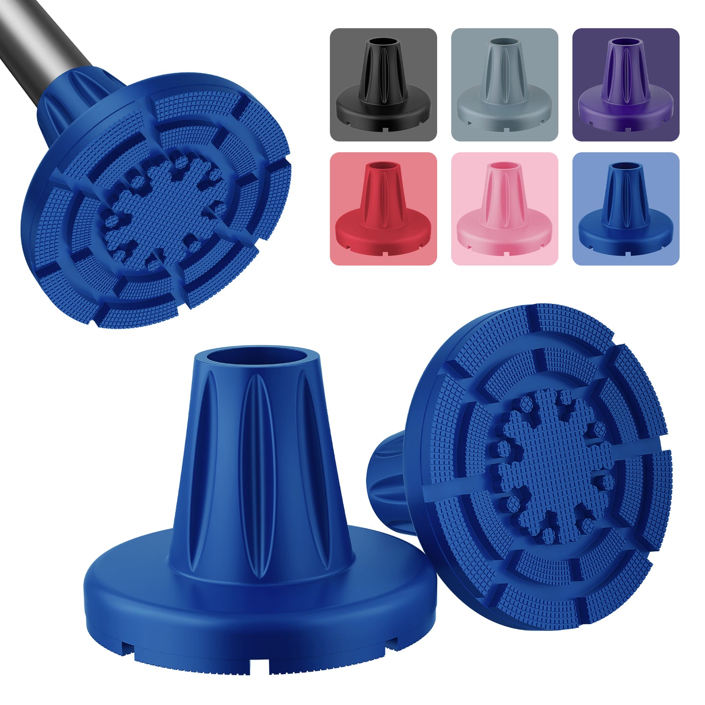 7/8" Heavy-Duty Anti-Slip Rubber Cane Tips with Steel Core, 2-Pack