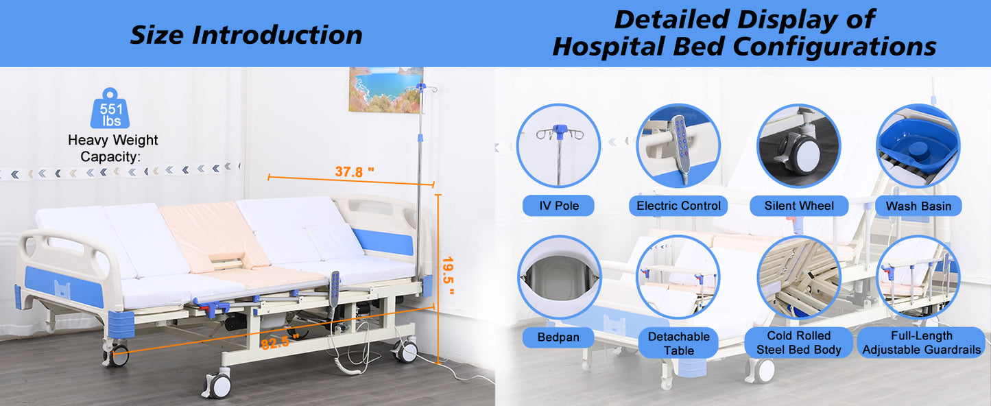 4-Function Remote Control Electric Hospital Bed (Mattress Included)