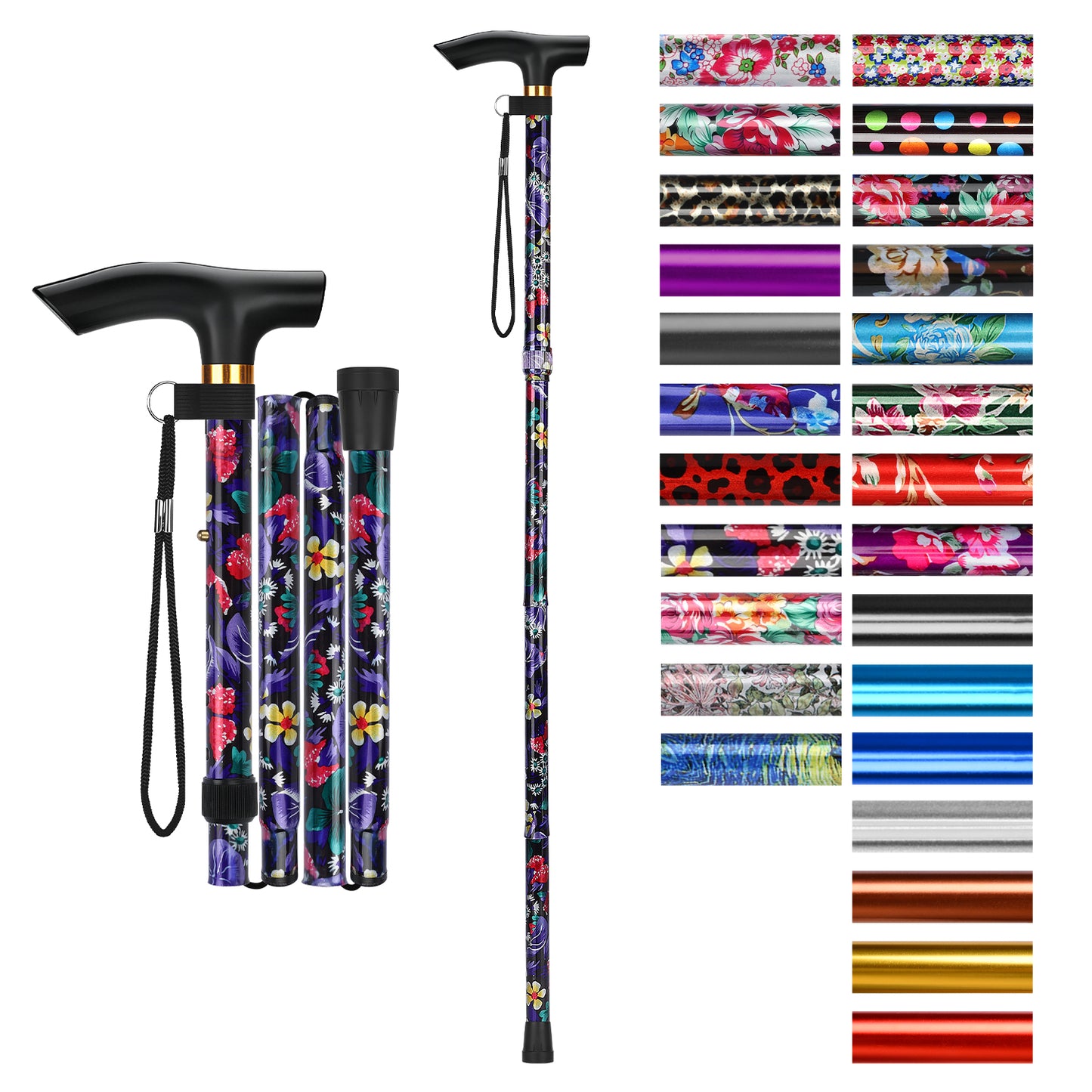 Folding Cane Adjustable Walking Stick Lightweight Travel Cane with T Handle