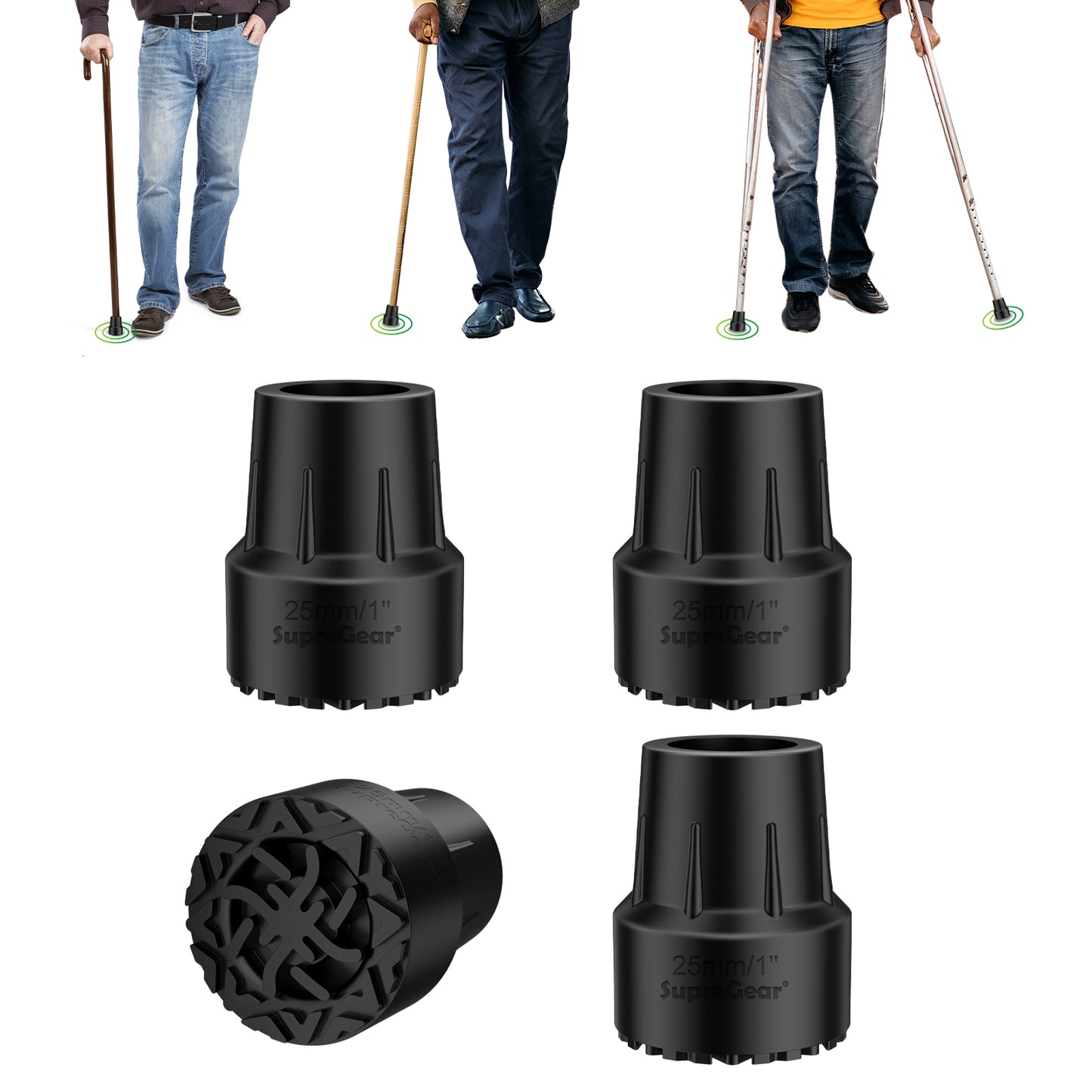 1-Inch Replacement Cane Tips – Anti-Slip Durable Rubber with Metal Insert