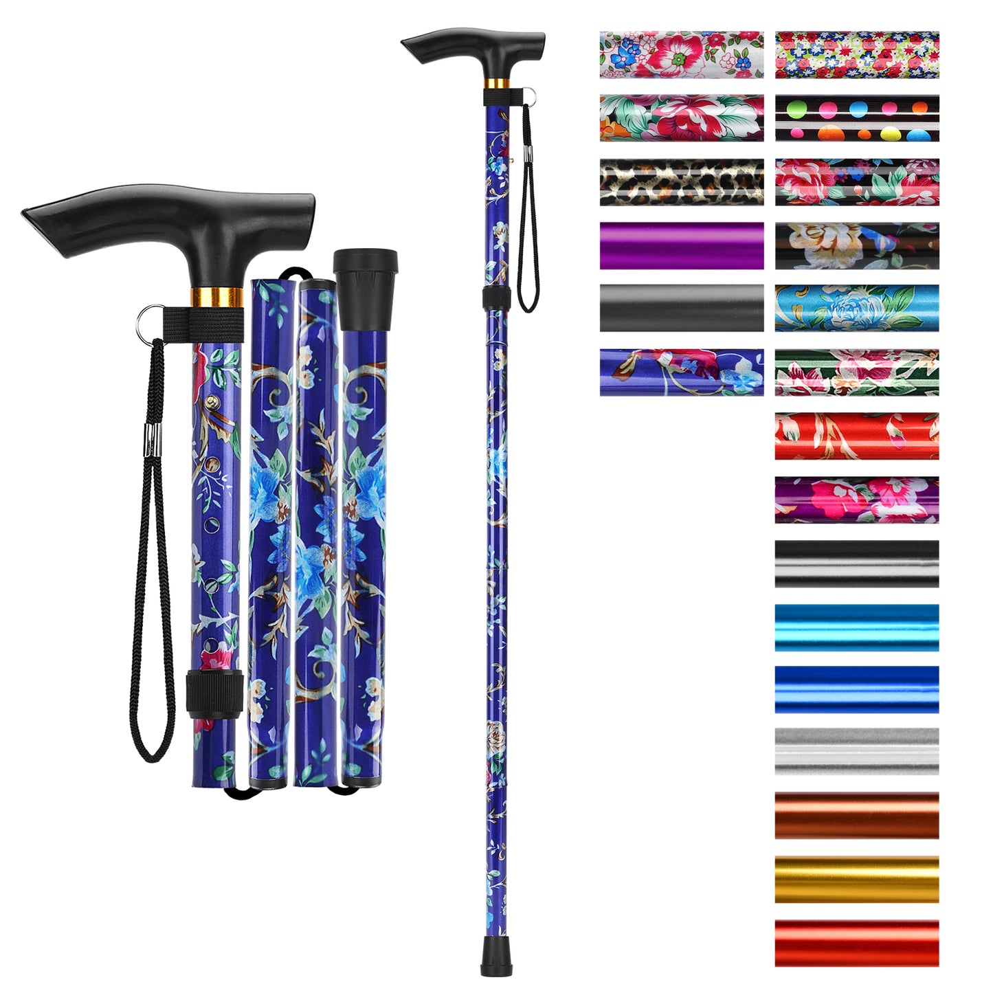 5-Level Adjustable Height Walking Stick Folding Cane