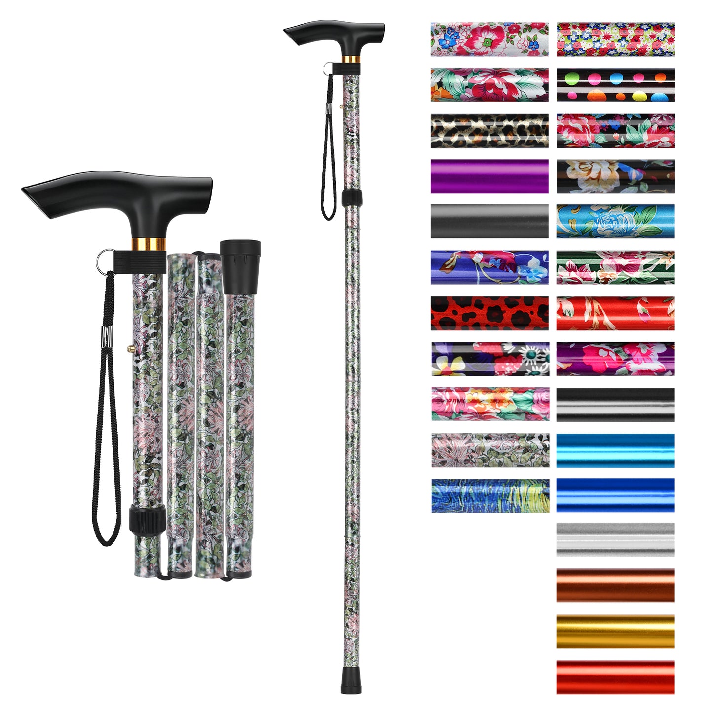Folding Cane Adjustable Walking Stick Lightweight Travel Cane with T Handle