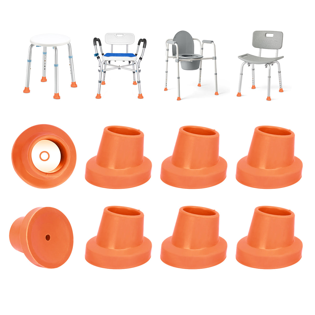 1 Inch Shower Chair Replacement Feet 4-Pack, Non-Slip Suction Rubber Tips for Bath Chairs