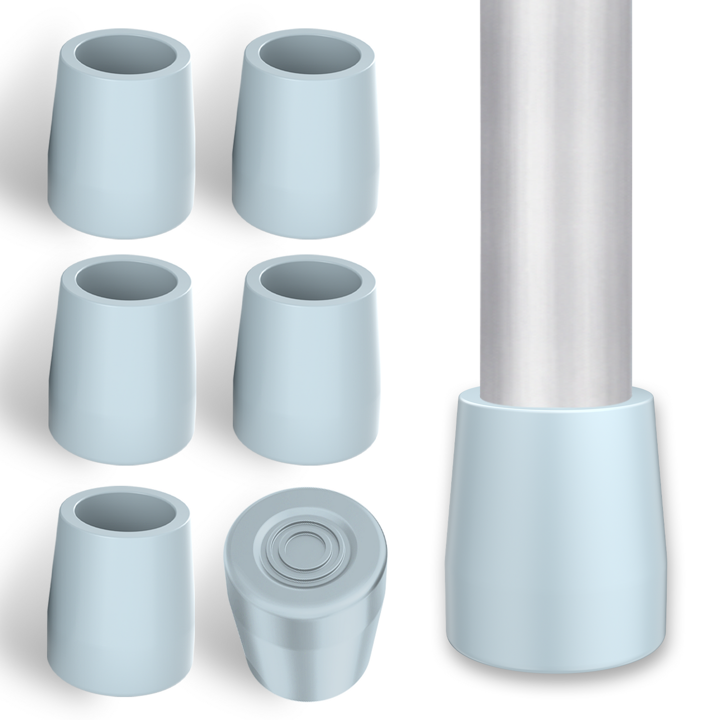 1-Inch Walker Rubber Tips (6-Pack) – Non-Skid with Metal Insert